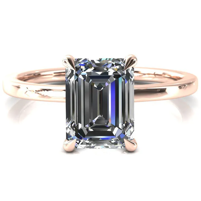 Rings Liyana Emerald Moissanite 4 Claw Prong Micro Pave Diamond Accent Neck Ring Engagement Ring Fire Brilliance 