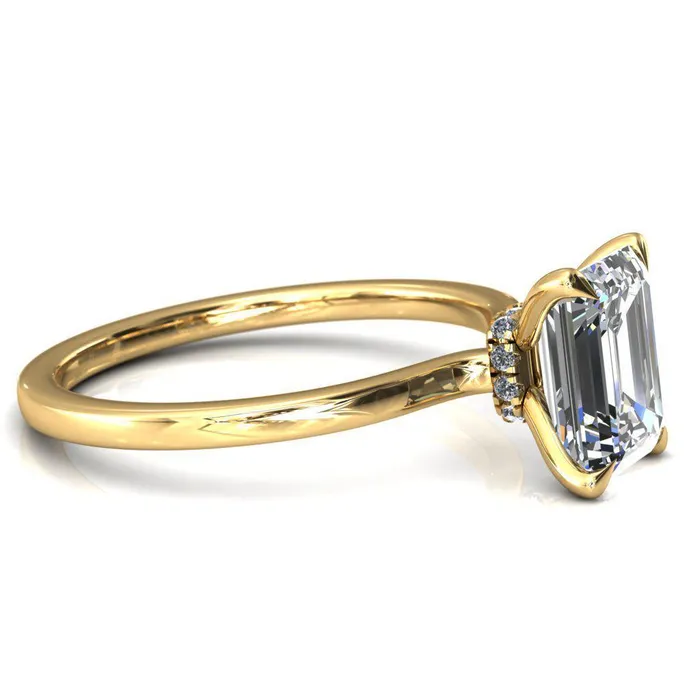 Rings Liyana Emerald Moissanite 4 Claw Prong Micro Pave Diamond Accent Neck Ring Engagement Ring Fire Brilliance 