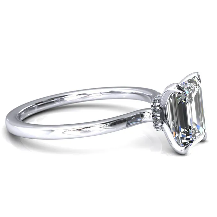 Rings Liyana Emerald Moissanite 4 Claw Prong Micro Pave Diamond Accent Neck Ring Engagement Ring Fire Brilliance 