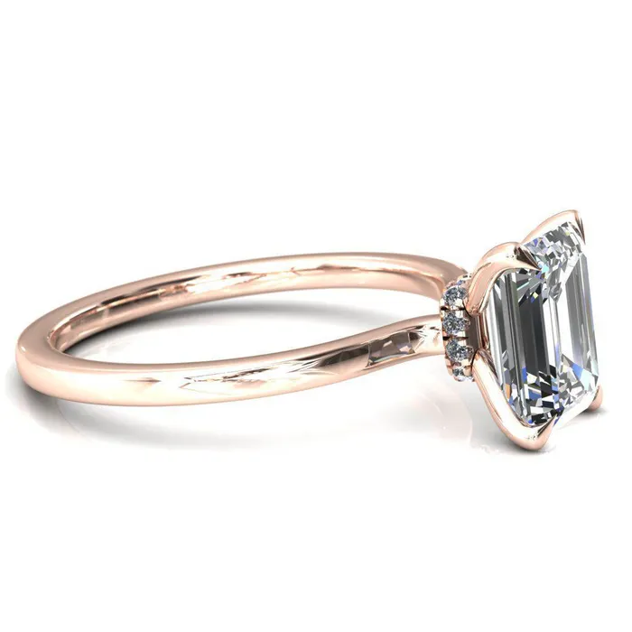 Rings Liyana Emerald Moissanite 4 Claw Prong Micro Pave Diamond Accent Neck Ring Engagement Ring Fire Brilliance 