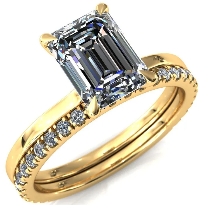 Rings Liyana Emerald Moissanite 4 Claw Prong Micro Pave Diamond Accent Neck Ring Engagement Ring Fire Brilliance 