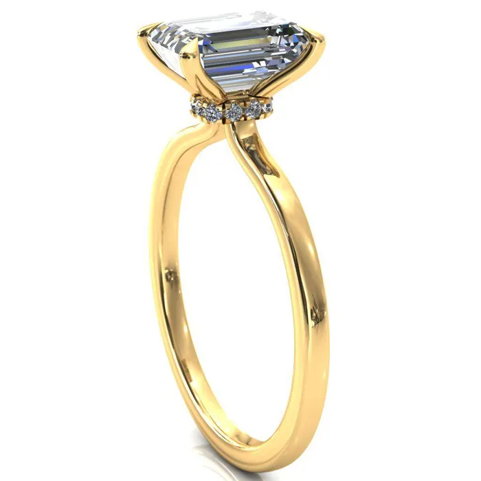 Rings Liyana Emerald Moissanite 4 Claw Prong Micro Pave Diamond Accent Neck Ring Engagement Ring Fire Brilliance 