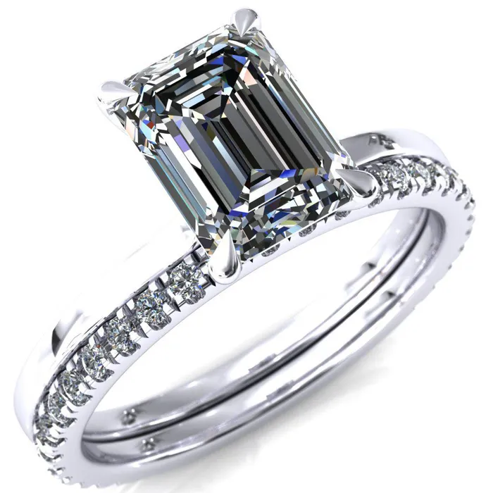 Rings Liyana Emerald Moissanite 4 Claw Prong Micro Pave Diamond Accent Neck Ring Engagement Ring Fire Brilliance 