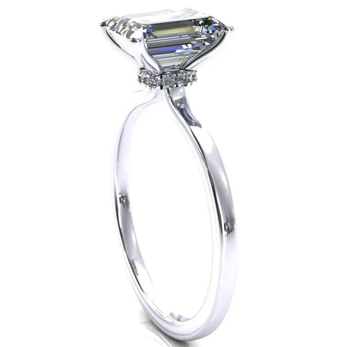 Rings Liyana Emerald Moissanite 4 Claw Prong Micro Pave Diamond Accent Neck Ring Engagement Ring Fire Brilliance 