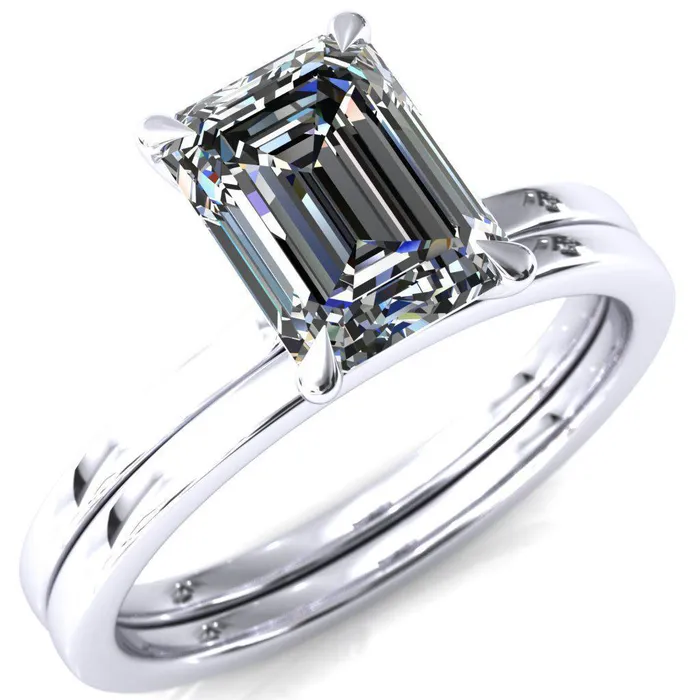 Rings Liyana Emerald Moissanite 4 Claw Prong Micro Pave Diamond Accent Neck Ring Engagement Ring Fire Brilliance 