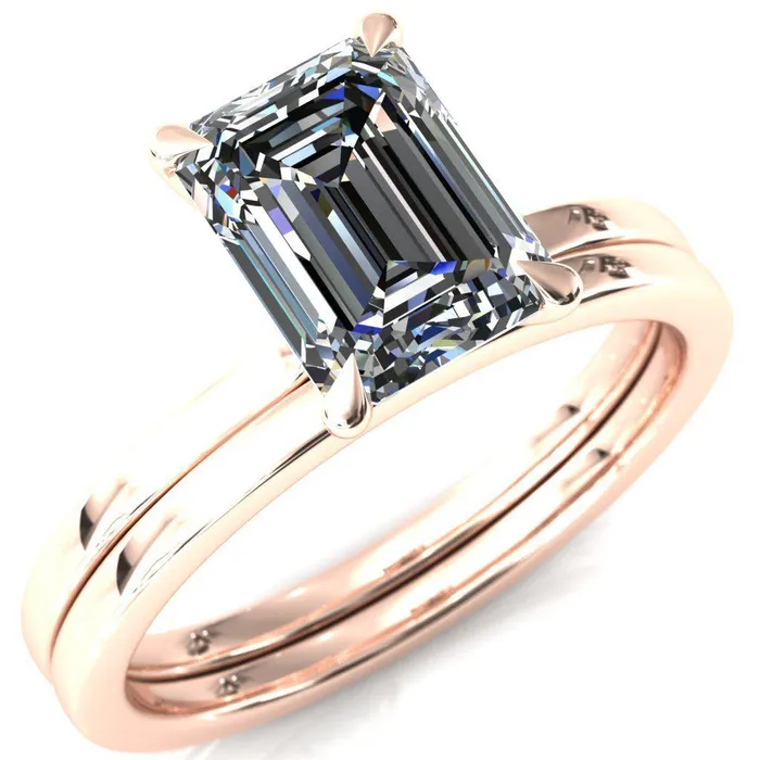 Rings Liyana Emerald Moissanite 4 Claw Prong Micro Pave Diamond Accent Neck Ring Engagement Ring Fire Brilliance 