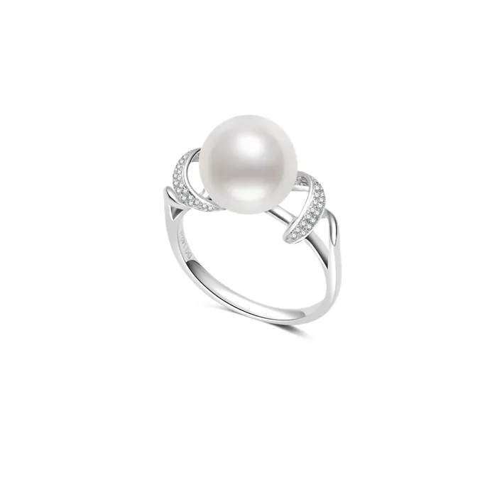 Rings Pearly Lustre 18K Diamond Akoya Pearl Ring KR00126 LOVE
