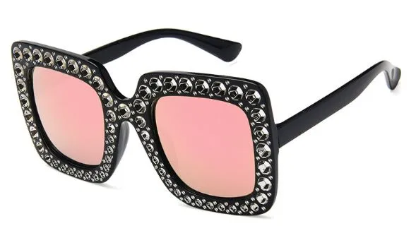 Rings POLLY S73 Black Rose Iridescent Mirror Lenses Glitter Dots Fashion Sunglasses