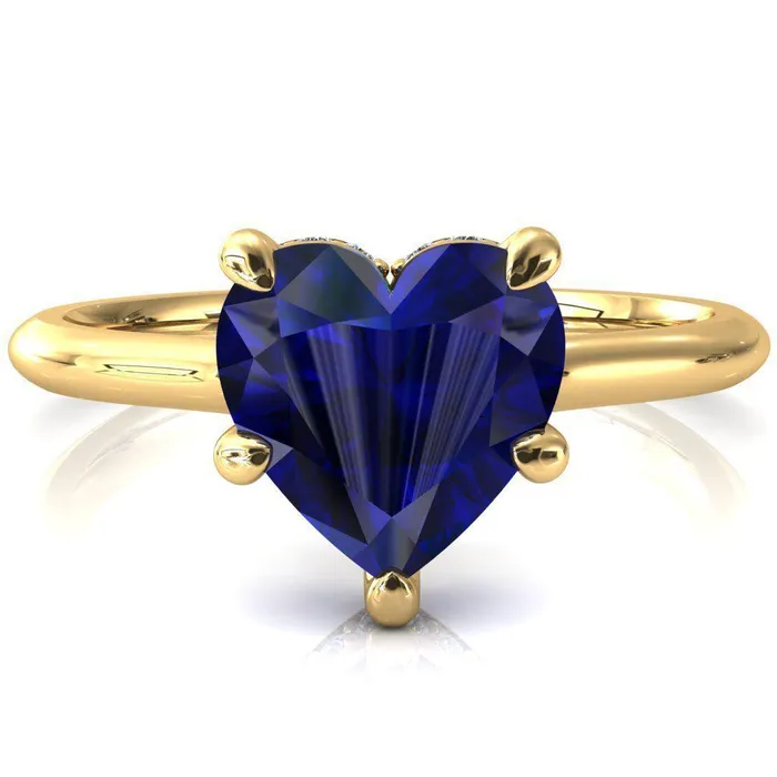 Rings Secret Heart Blue Sapphire 5 Prong Floating Halo Engagement Ring Fire Brilliance 