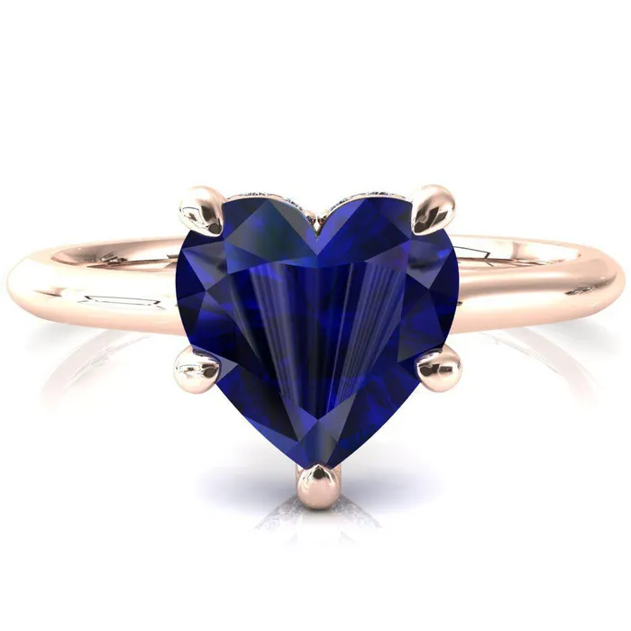 Rings Secret Heart Blue Sapphire 5 Prong Floating Halo Engagement Ring Fire Brilliance 