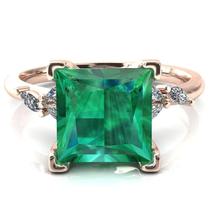Rings Sigrid Princess Emerald 4 Prong Marquise Diamond Side Ring Fire Brilliance 