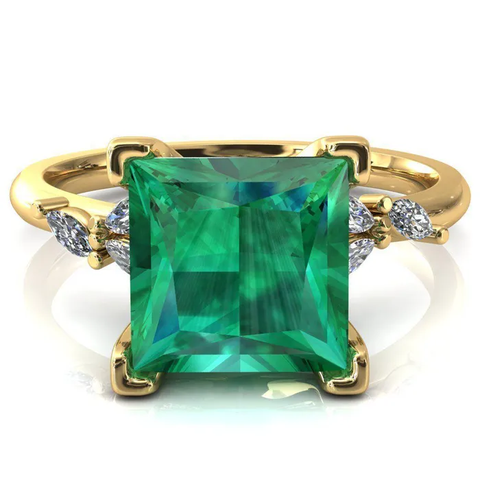 Rings Sigrid Princess Emerald 4 Prong Marquise Diamond Side Ring Fire Brilliance 