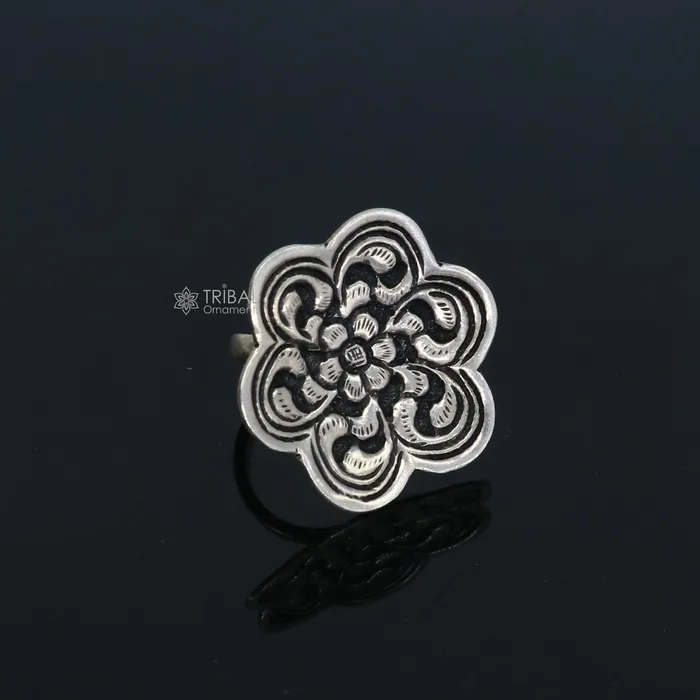 Rings TRIBAL ORNAMENTS Traditional cultural flower design 925 sterling silver adjustable ring best tribal ethnic jewelry for belly dance Navratri jewelry sr385 Rings TRIBAL ORNAMENTS Traditional cultural flower design 925 sterling silver adjustable ring best tribal ethnic jewelry for belly dance Navratri jewelry sr385
