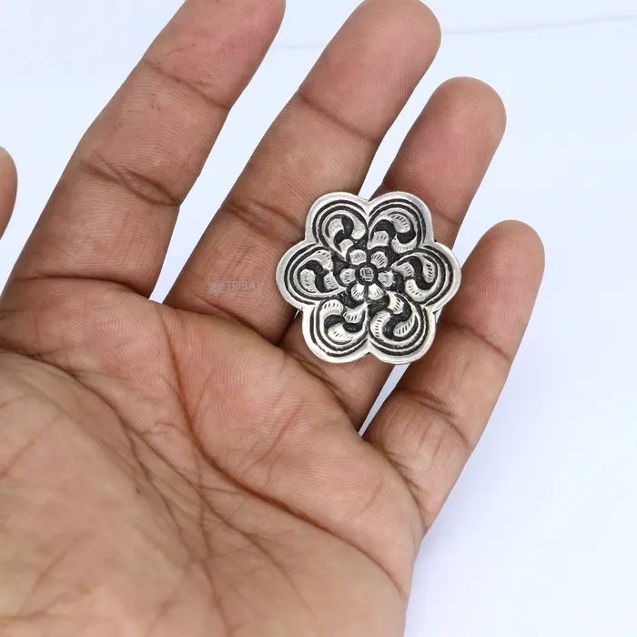 Rings TRIBAL ORNAMENTS Traditional cultural flower design 925 sterling silver adjustable ring best tribal ethnic jewelry for belly dance Navratri jewelry sr385 Rings TRIBAL ORNAMENTS Traditional cultural flower design 925 sterling silver adjustable ring best tribal ethnic jewelry for belly dance Navratri jewelry sr385