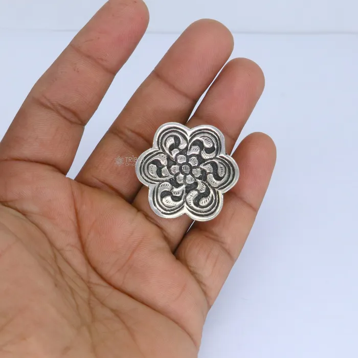 Rings TRIBAL ORNAMENTS Traditional cultural flower design 925 sterling silver adjustable ring best tribal ethnic jewelry for belly dance Navratri jewelry sr385 Rings TRIBAL ORNAMENTS Traditional cultural flower design 925 sterling silver adjustable ring best tribal ethnic jewelry for belly dance Navratri jewelry sr385