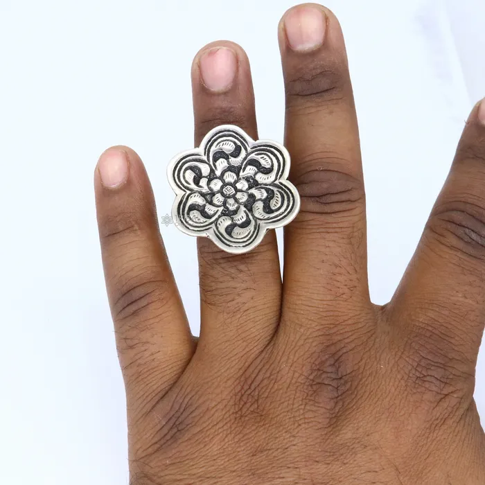 Rings TRIBAL ORNAMENTS Traditional cultural flower design 925 sterling silver adjustable ring best tribal ethnic jewelry for belly dance Navratri jewelry sr385 Rings TRIBAL ORNAMENTS Traditional cultural flower design 925 sterling silver adjustable ring best tribal ethnic jewelry for belly dance Navratri jewelry sr385
