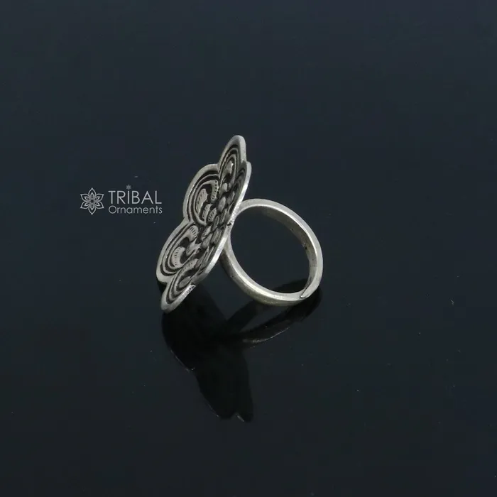 Rings TRIBAL ORNAMENTS Traditional cultural flower design 925 sterling silver adjustable ring best tribal ethnic jewelry for belly dance Navratri jewelry sr385 Rings TRIBAL ORNAMENTS Traditional cultural flower design 925 sterling silver adjustable ring best tribal ethnic jewelry for belly dance Navratri jewelry sr385