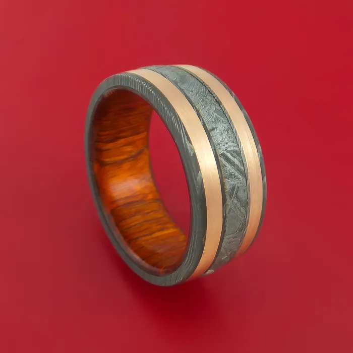 Rings Wide Damascus Steel Ring with Gibeon Meteorite and Copper Inlays and Interior Hardwood Sleeve Custom Made Band Lashbrook Rings Wide Damascus Steel Ring with Gibeon Meteorite and Copper Inlays and Interior Hardwood Sleeve Custom Made Band Lashbrook