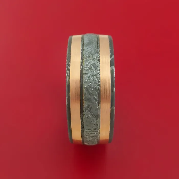 Rings Wide Damascus Steel Ring with Gibeon Meteorite and Copper Inlays and Interior Hardwood Sleeve Custom Made Band Lashbrook
