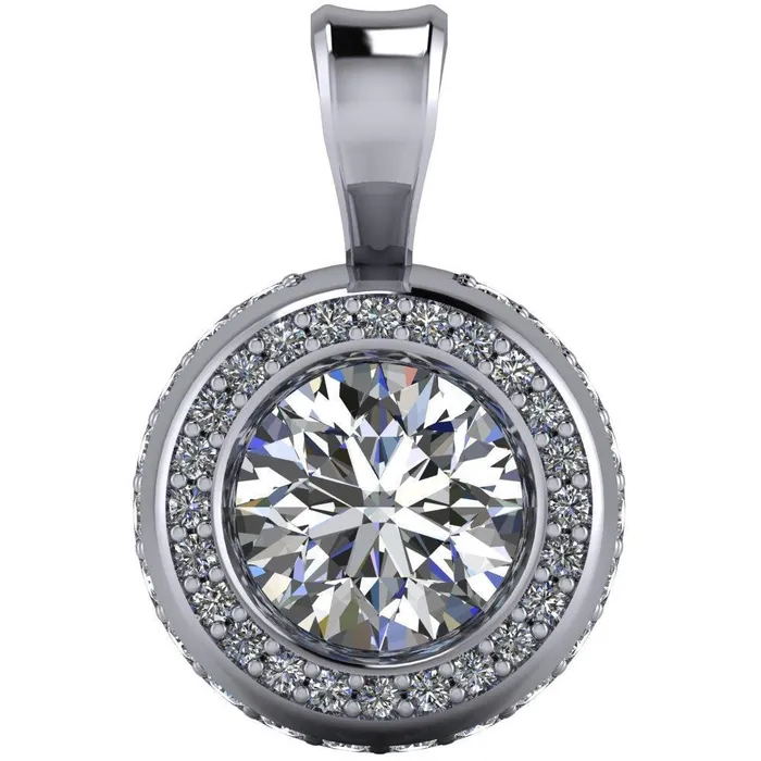 Round Center Stone Bezel Diamond Accent Pendant Fire Brilliance Necklaces