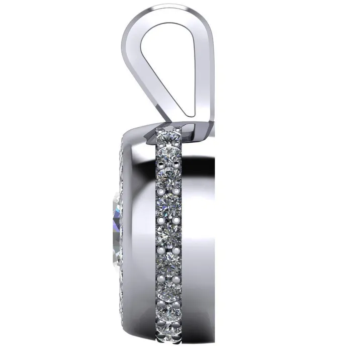 Round Center Stone Bezel Diamond Accent Pendant Fire Brilliance Necklaces