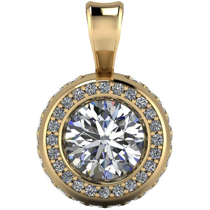 Round Center Stone Bezel Diamond Accent Pendant Fire Brilliance Necklaces