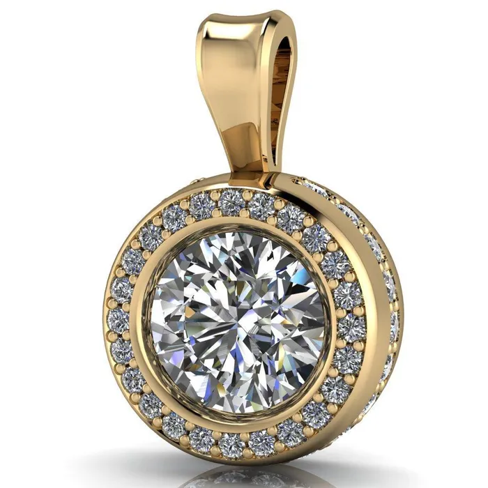 Round Center Stone Bezel Diamond Accent Pendant Fire Brilliance Necklaces