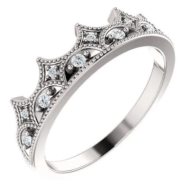 Royal Round Diamond Milgrain Crown Milgrain Band Fire Brilliance Rings