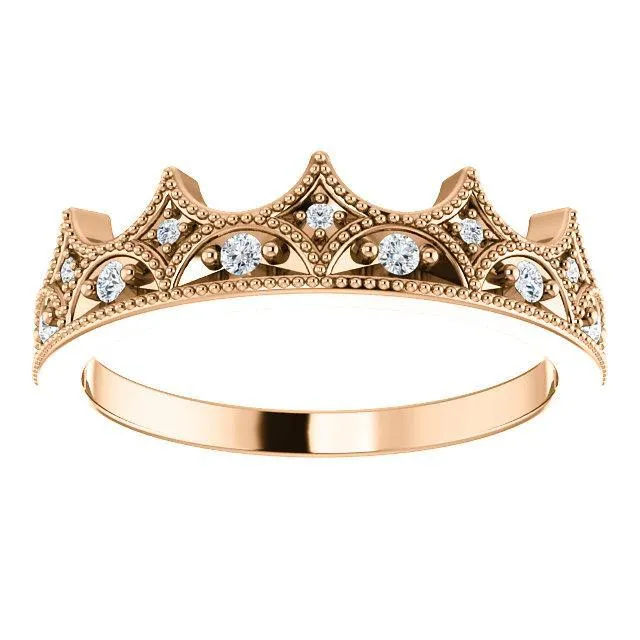 Royal Round Diamond Milgrain Crown Milgrain Band Fire Brilliance Rings
