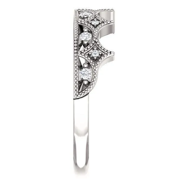 Royal Round Diamond Milgrain Crown Milgrain Band Fire Brilliance Rings