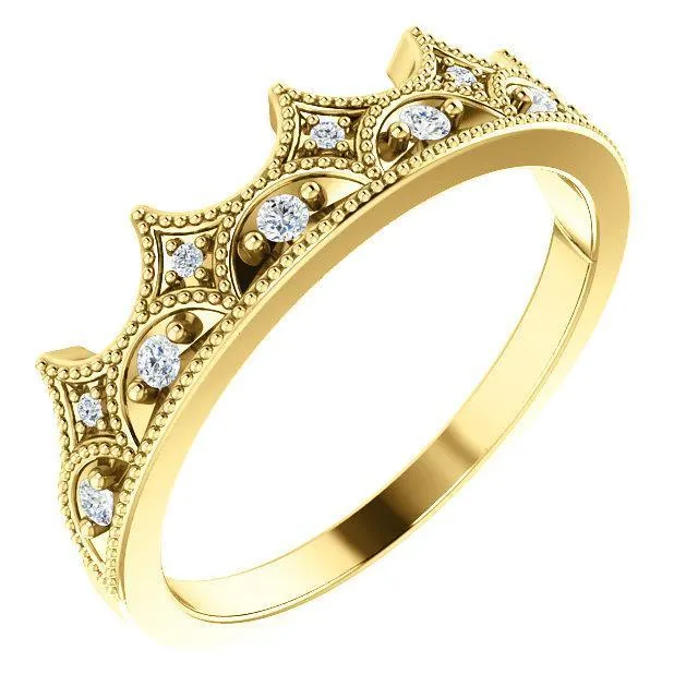 Royal Round Diamond Milgrain Crown Milgrain Band Fire Brilliance Rings