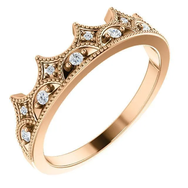 Royal Round Diamond Milgrain Crown Milgrain Band Fire Brilliance Rings
