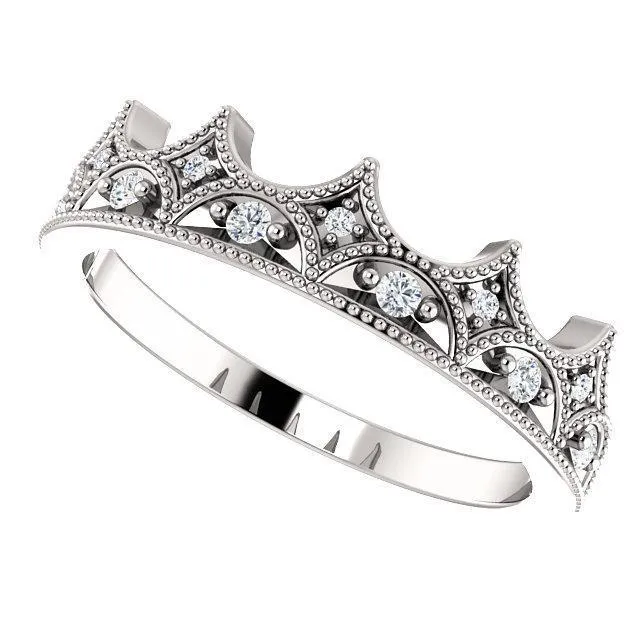 Royal Round Diamond Milgrain Crown Milgrain Band Fire Brilliance Rings