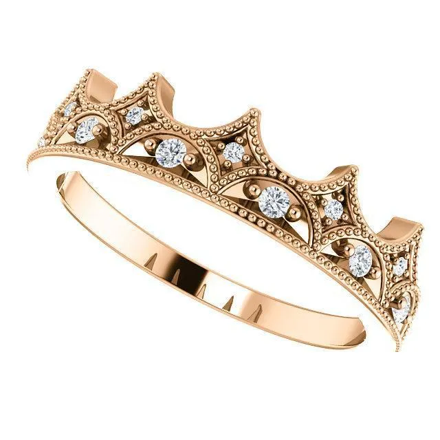 Royal Round Diamond Milgrain Crown Milgrain Band Fire Brilliance Rings