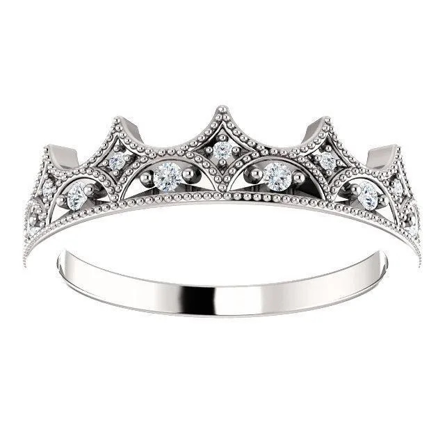 Royal Round Diamond Milgrain Crown Milgrain Band Fire Brilliance Rings