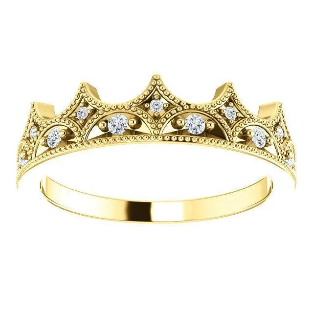 Royal Round Diamond Milgrain Crown Milgrain Band Fire Brilliance Rings