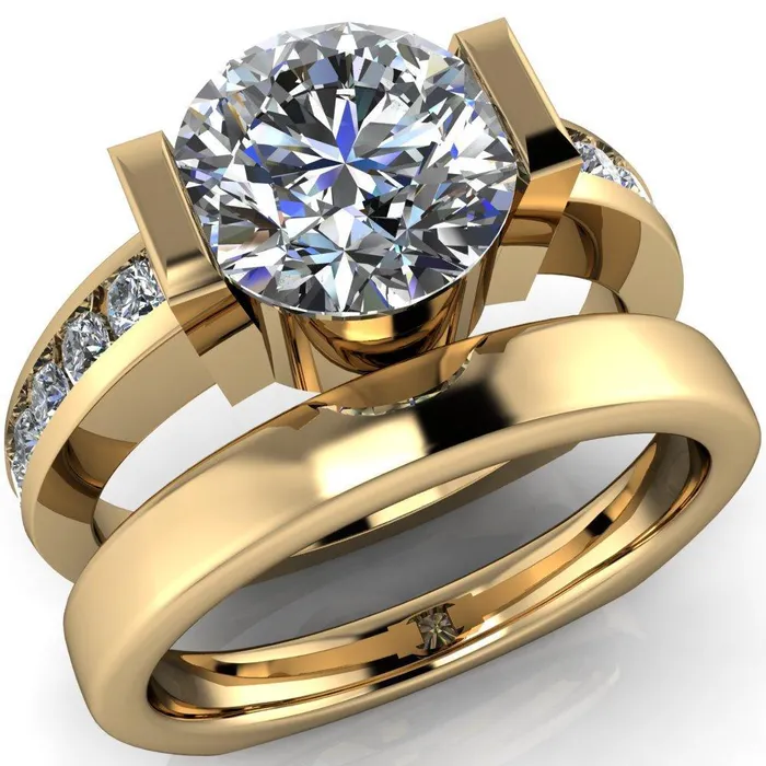 Savannah Round Center Stone Half Bezel Full Under Bezel Channel Diamond Sides Ring Fire Brilliance Rings