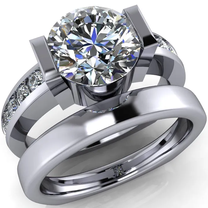 Savannah Round Center Stone Half Bezel Full Under Bezel Channel Diamond Sides Ring Fire Brilliance Rings