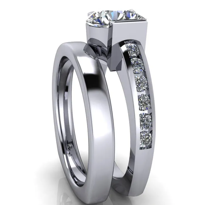 Savannah Round Center Stone Half Bezel Full Under Bezel Channel Diamond Sides Ring Fire Brilliance Rings
