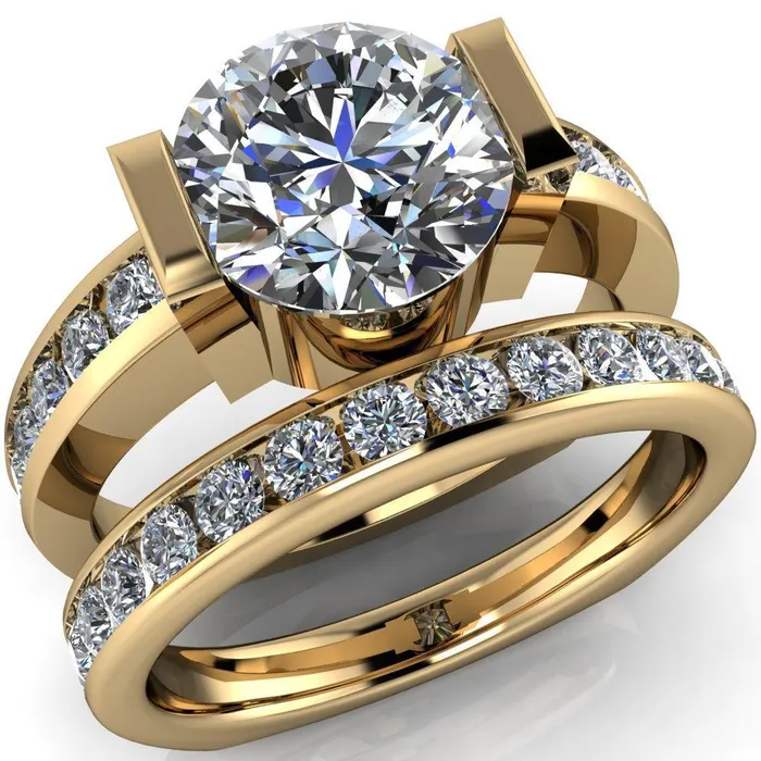 Savannah Round Center Stone Half Bezel Full Under Bezel Channel Diamond Sides Ring Fire Brilliance Rings
