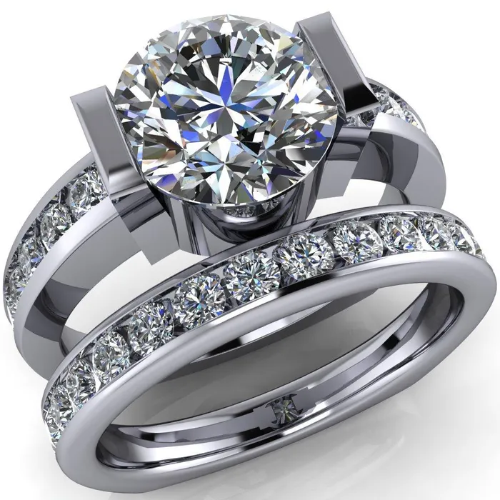 Savannah Round Center Stone Half Bezel Full Under Bezel Channel Diamond Sides Ring Fire Brilliance Rings