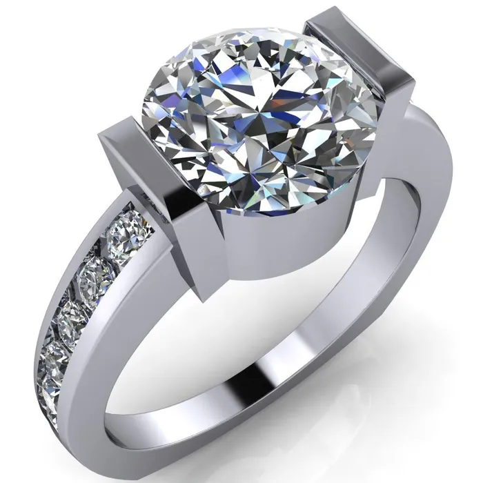 Savannah Round Center Stone Half Bezel Full Under Bezel Channel Diamond Sides Ring Fire Brilliance Rings