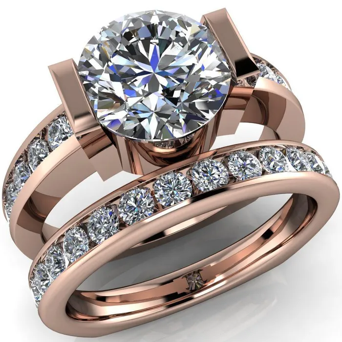 Savannah Round Center Stone Half Bezel Full Under Bezel Channel Diamond Sides Ring Fire Brilliance Rings