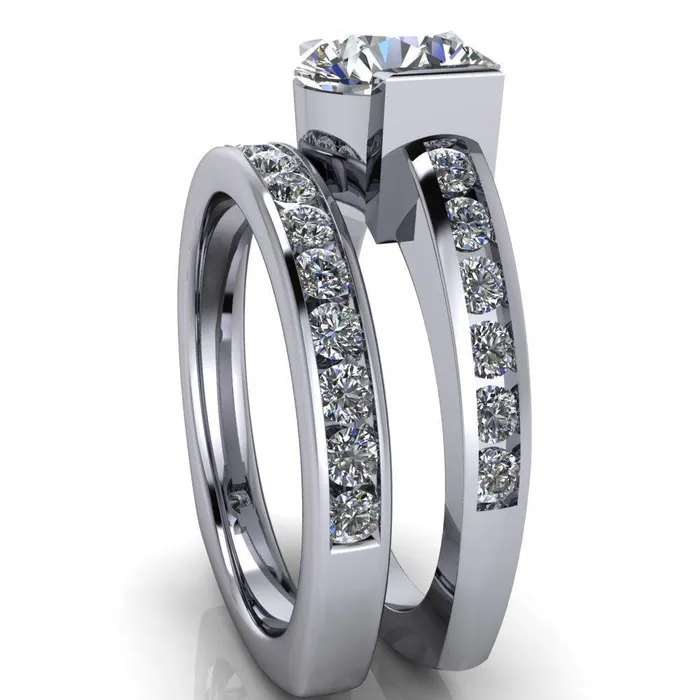 Savannah Round Center Stone Half Bezel Full Under Bezel Channel Diamond Sides Ring Fire Brilliance Rings