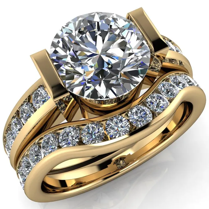 Savannah Round Center Stone Half Bezel Full Under Bezel Channel Diamond Sides Ring Fire Brilliance Rings