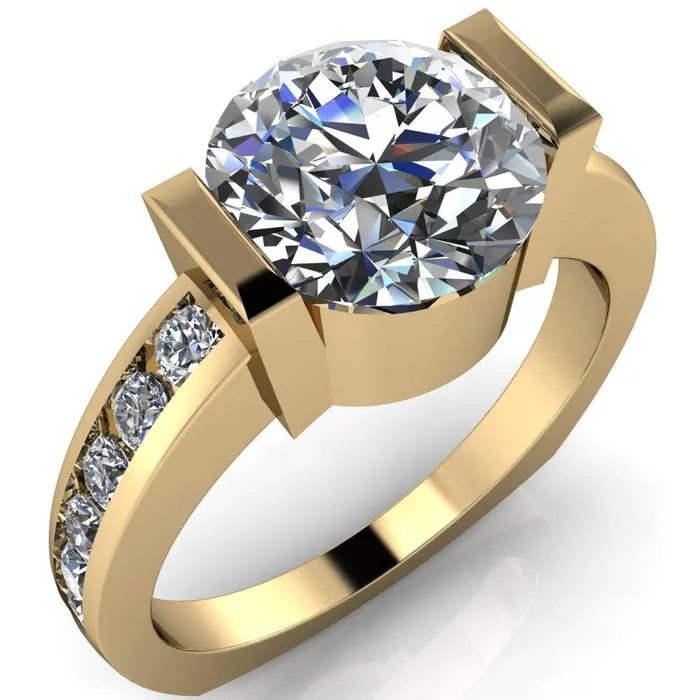 Savannah Round Center Stone Half Bezel Full Under Bezel Channel Diamond Sides Ring Fire Brilliance Rings