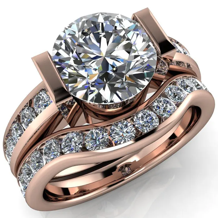 Savannah Round Center Stone Half Bezel Full Under Bezel Channel Diamond Sides Ring Fire Brilliance Rings