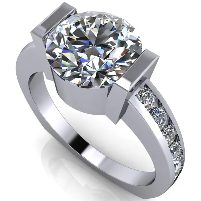 Savannah Round Center Stone Half Bezel Full Under Bezel Channel Diamond Sides Ring Fire Brilliance Rings