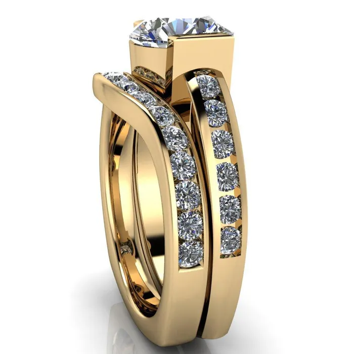 Savannah Round Center Stone Half Bezel Full Under Bezel Channel Diamond Sides Ring Fire Brilliance Rings