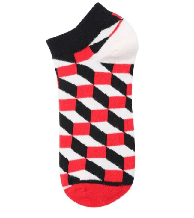 SF1029 Red Black White Squares Low Cut Socks POLLY Rings